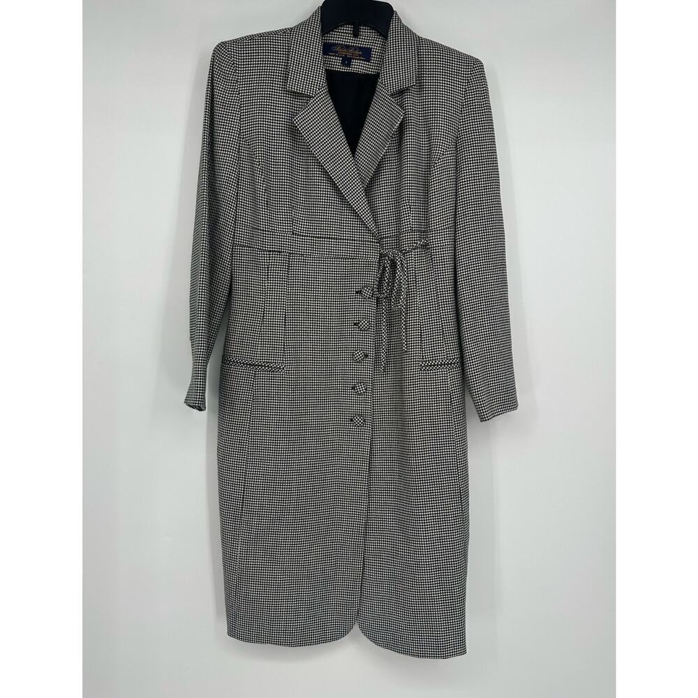 Brooks Brothers VTG gray houndstooth trench blazer coat in a wool blend